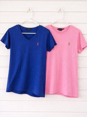 Ralph Lauren Sport Tee Bundle Blue Pink Classic Preppy Summer Tops Polo Pony